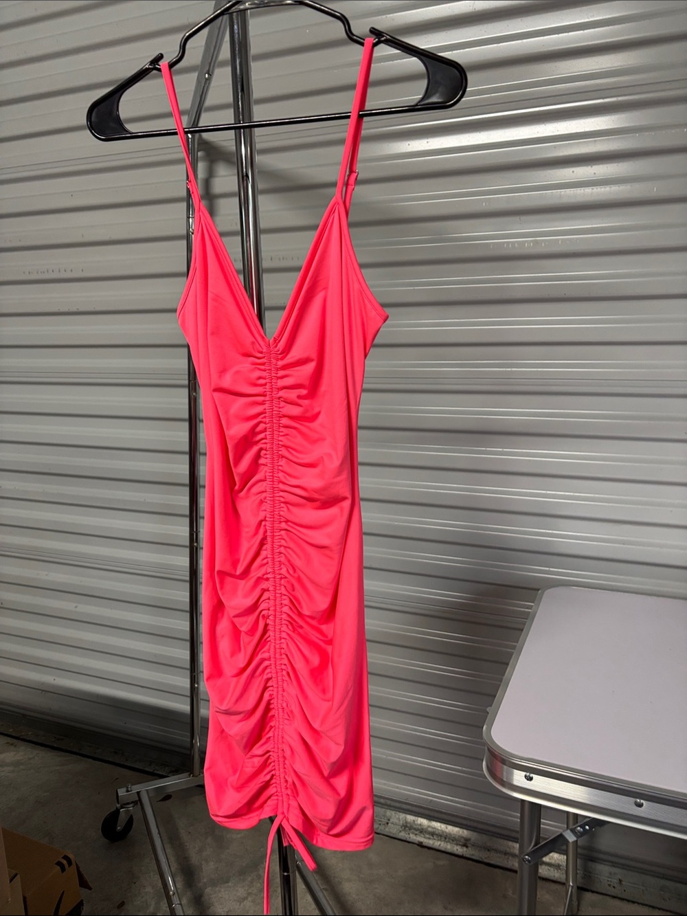 Neon Pink Ruched Bodycon Dress